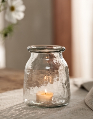 Jago Hammered Glass Tealight Holder – Medium