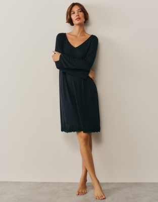 Jersey Appliqué Lace Long Sleeve Nightdress