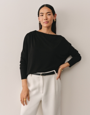 Jersey Asymmetric Batwing Top