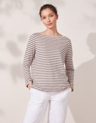 Jersey Boat-Neck Stripe Top | Clothing Sale | The White Company UK