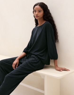 Jersey Brushed Rib Lounge Pyjama Set - Midnight