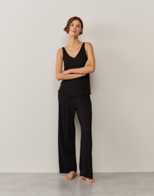 Jersey Chiffon Detail V-Neck Pyjama Set