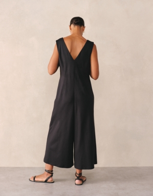 Jersey Cropped Wide Leg Jumpsuit - Black