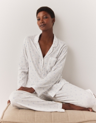 & | Sets Women\'s Company Pyjamas White Silk UK Cotton | PJ The
