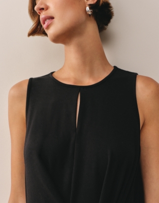 Jersey Drape Front Keyhole Top - Black