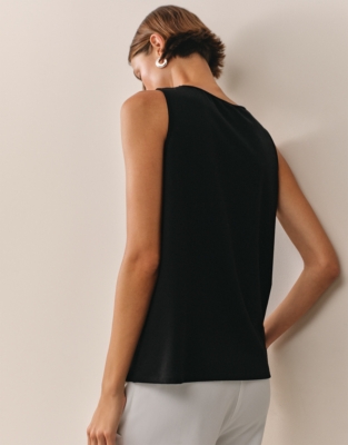Jersey Drape Front Keyhole Top - Black