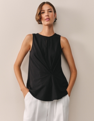 Jersey Drape Front Keyhole Top - Black
