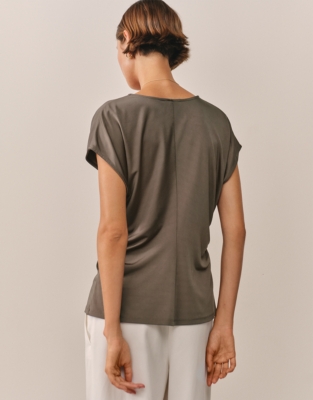 Jersey Draped-Waist V-Neck Top