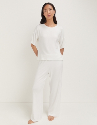 Jersey Flat Rib Pajama Set - Ivory