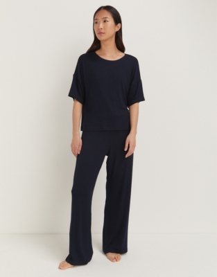 Jersey Flat Rib Pajama Set - Navy