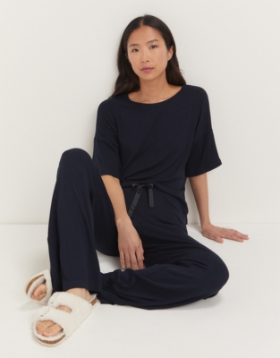 Jersey Flat Rib Pajama Set - Navy