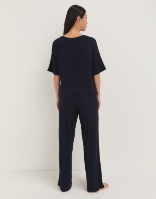 Jersey Flat Rib Pyjama Set - Navy