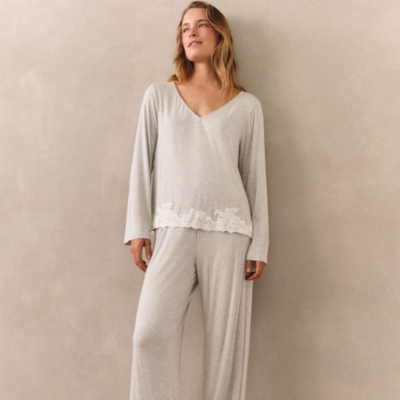 Jersey Lace Applique Long Sleeve Pyjama Set