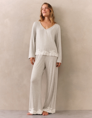 Jersey Lace Applique Long Sleeve Pyjama Set