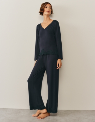 Jersey Lace Applique Long Sleeve Pyjama Set