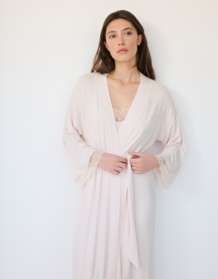 Jersey Lace Detail Nightie and Robe Gift Set - Cloud Pink