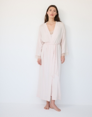 Jersey Lace Detail Nightie and Robe Gift Set - Cloud Pink