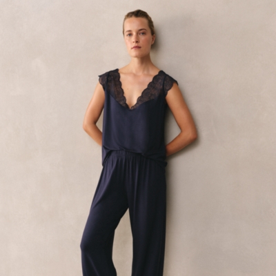Jersey Lace Detail Pajama Set