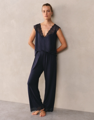 Jersey Lace Detail Pajama Set