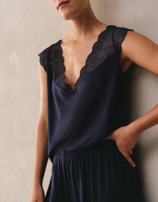 Jersey Lace Detail Pajama Set