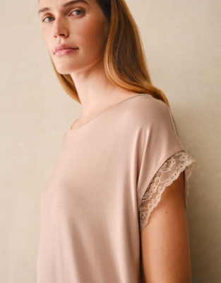 Jersey Lace Hem Pyjama Set - Dusty Rose