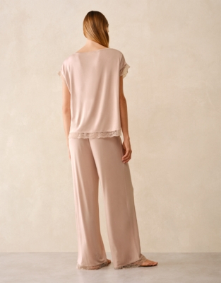 Jersey Lace Hem Pyjama Set - Dusty Rose