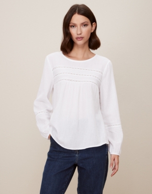 Jersey Lace-Insert Boho Top - Ivory