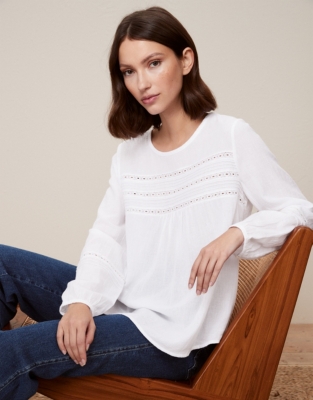 Jersey Lace-Insert Boho Top - Ivory