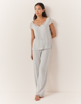 Jersey Lace Trim Detail Pajama Set