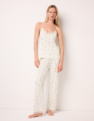 Jersey Lace Trim Ditsy Cami Pajama Set