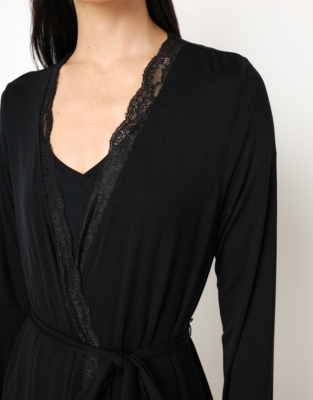 Jersey Lace Trim Maxi Robe