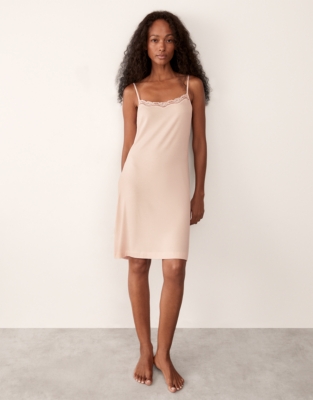 Jersey Lace Trim Nightie - Chalk Pink