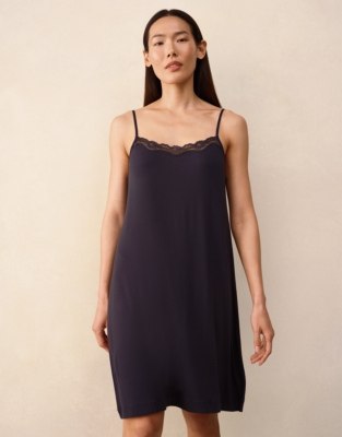 Jersey Lace Trim Nightie - Navy