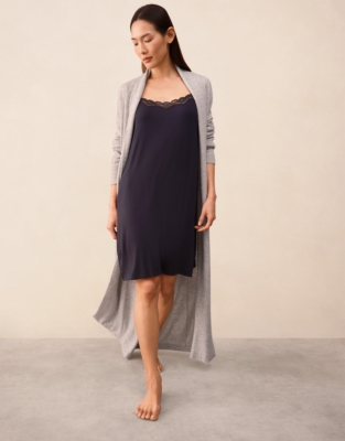 Jersey Lace Trim Nightie - Navy