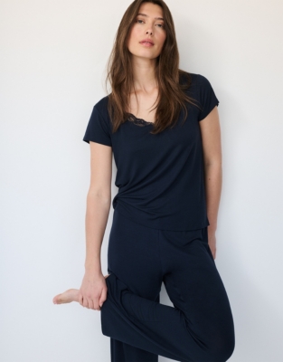 Jersey Lace Trim Scoop Neck Pyjama Set