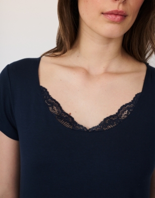 Jersey Lace Trim Scoop Neck Pyjama Set
