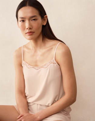 Jersey Lace Trim Square Neck Shortie Pyjama Set - Chalk Pink