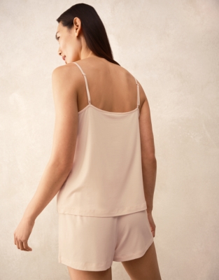 Jersey Lace Trim Square Neck Shortie Pyjama Set - Chalk Pink