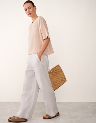 Jersey Linen Mixed Media Oversized T-Shirt  - Linen Pink