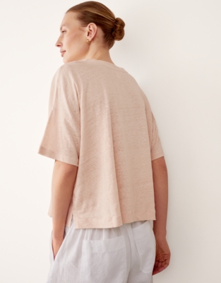 Jersey Linen Mixed Media Oversized T-Shirt  - Linen Pink