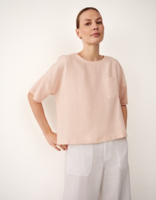 Jersey Linen Mixed Media Oversized T-Shirt  - Linen Pink
