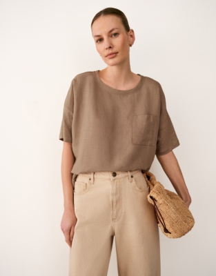 Jersey Linen Mixed Media Oversized T-Shirt  - Dusk