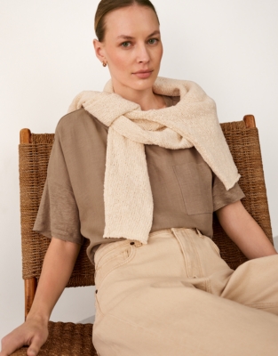 Jersey Linen Mixed Media Oversized T-Shirt  - Dusk