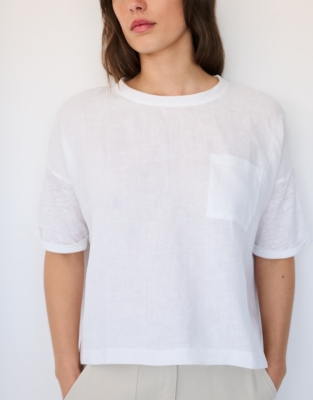 Jersey Linen Mixed Media Oversized T-Shirt - White
