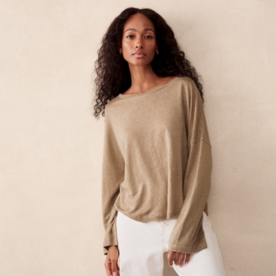 Jersey Linen Oversized Long Sleeve Tee 
