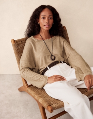 Jersey Linen Oversized Long Sleeve Tee 