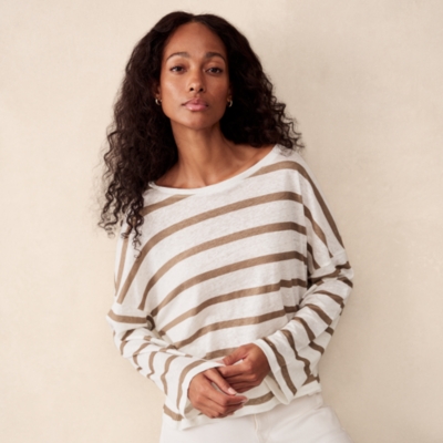 Jersey Linen Oversized Stripe Long Sleeve Tee