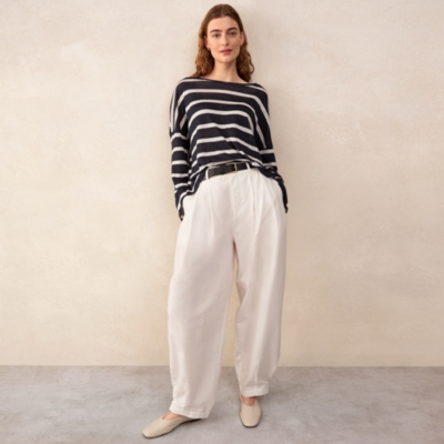Jersey Linen Oversized Stripe Long Sleeve Tee