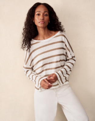 Jersey Linen Oversized Stripe Long Sleeve Tee