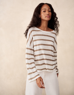 Jersey Linen Oversized Stripe Long Sleeve Tee - Dusk